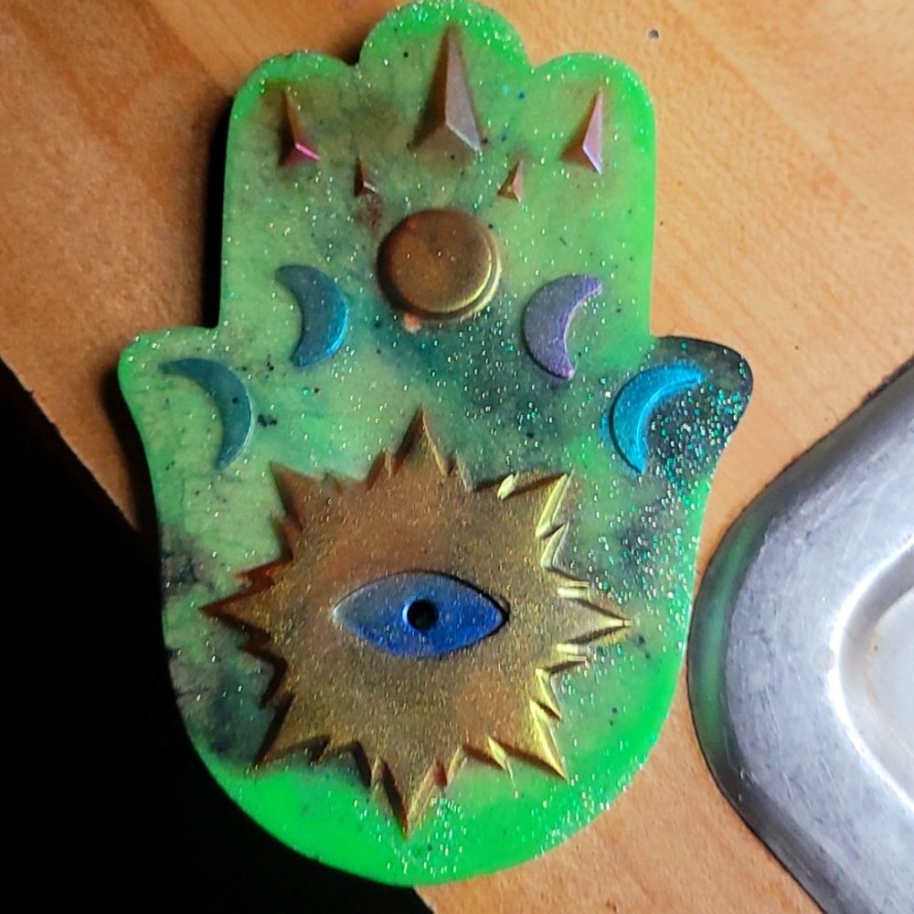 Resin hamsa palm amulet insence holder